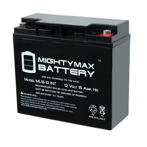 12V 18AH SLA Internal Thread Replacement for DG1217NB DJW1220, Mighty Max Battery, Mfr#: ML18-12INT236